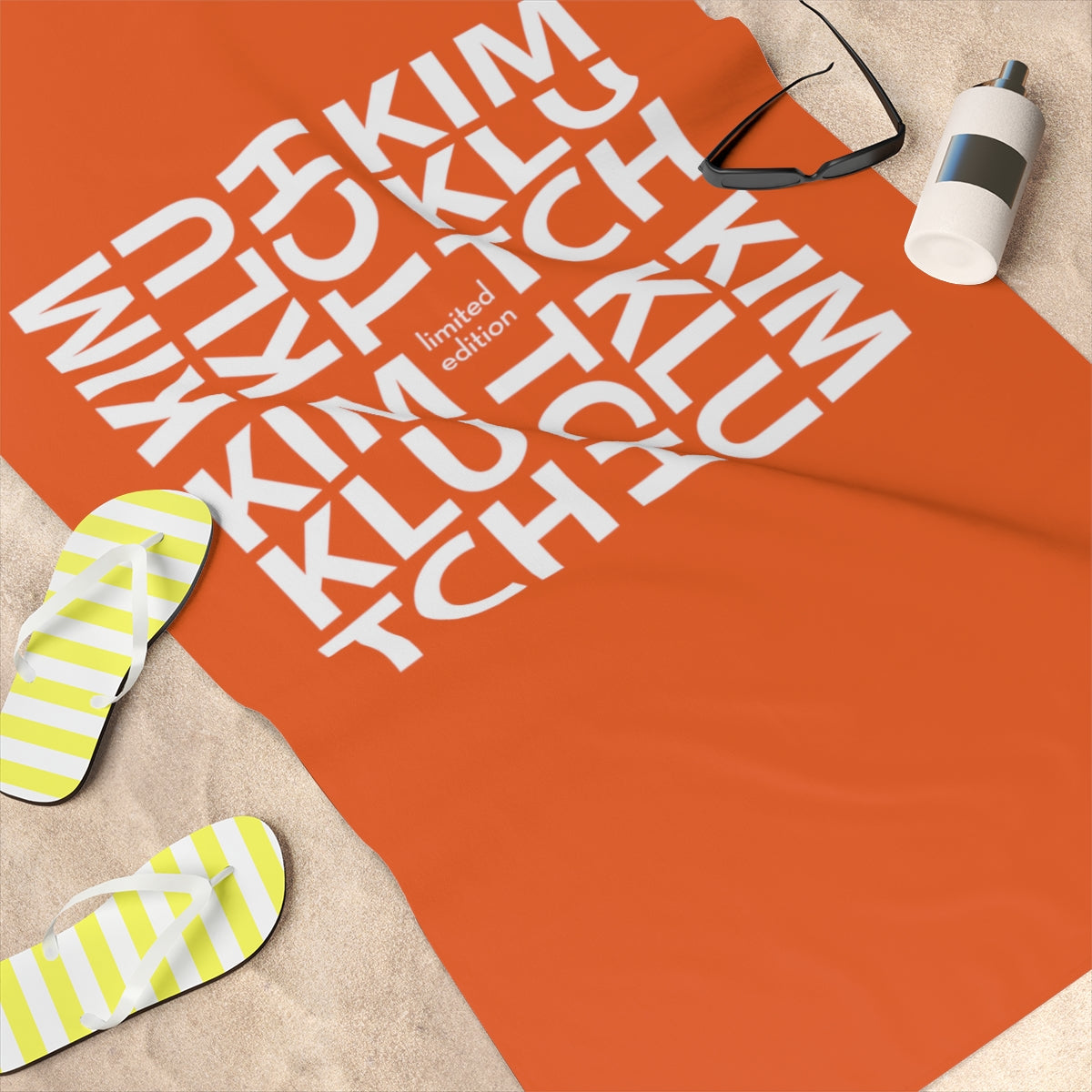 Kim Klutch Orange Designer Beach Towel, 30x60