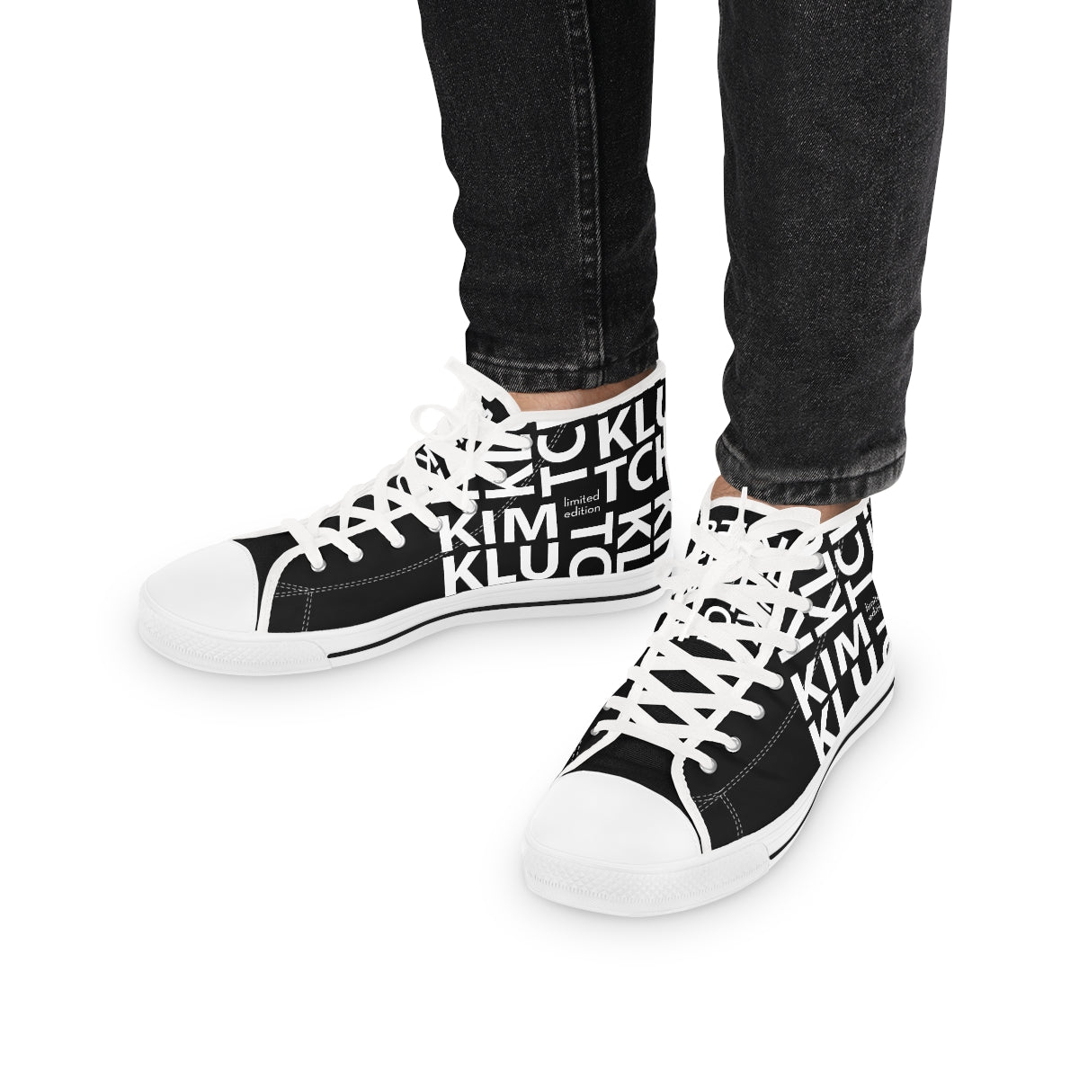 Kim Klutch B&W Overprint Men's High Top Sneakers